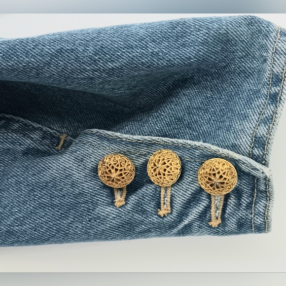Mondi Vtg Gold Embroidered Blue Denim Jacket & Jeans Set Waist 24" Pre-owned - Picture 4 of 16